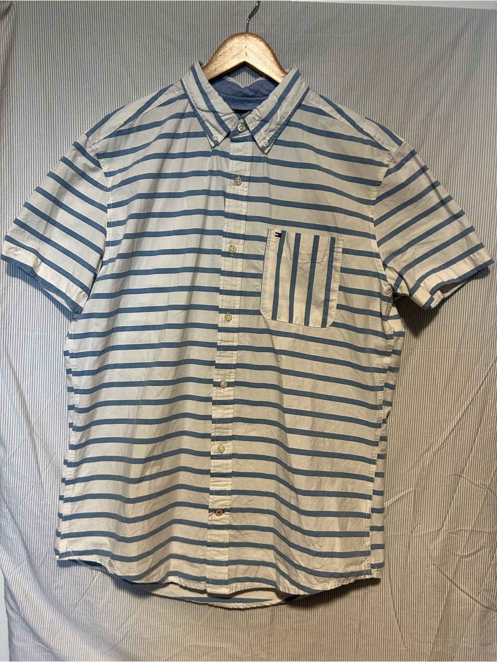 Tommy Hilfiger White Shirt with Blue Horizontal Stripes